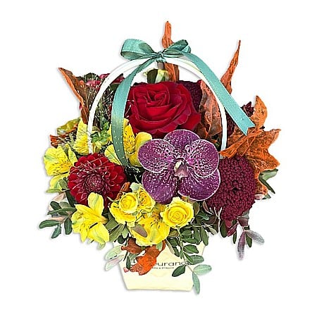 Pentru Bunica - Aranjament Floral de Toamnă cu Dahlia, Vanda și Mini Rosa | Fleurange.ro