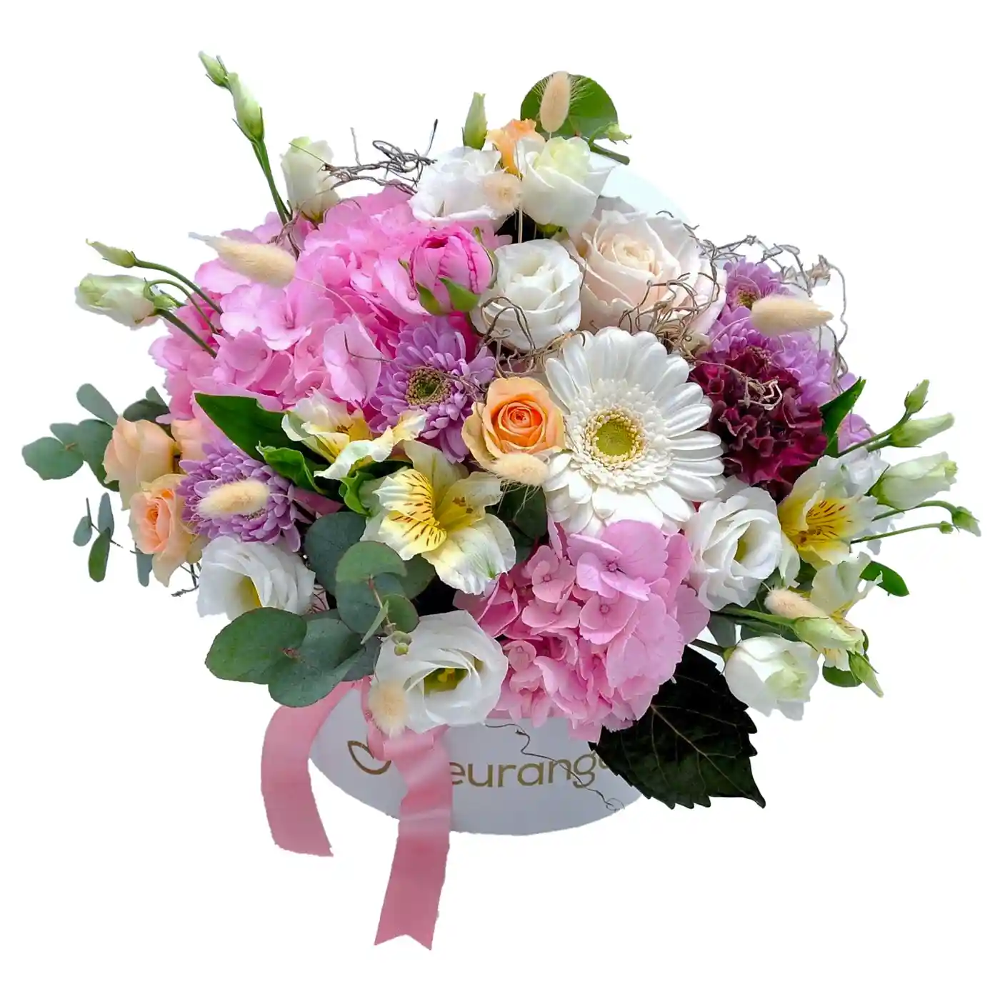 Aranjament Floral Fantasy – hortensie, lisianthus, cymbidium roz si alb, Fleurange Baia Mare
