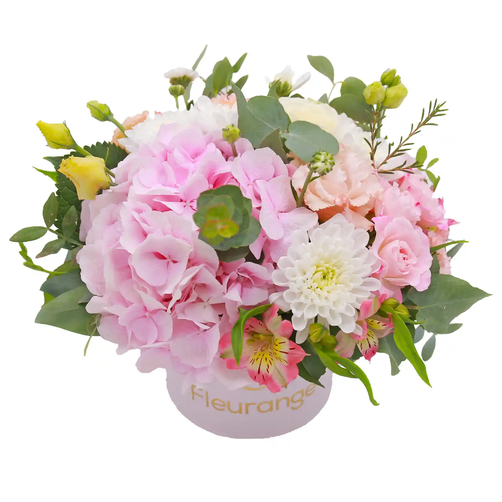 Aranjamente Flori Mixte - Aranjament For The Love Of Pink – hortensia, lisianthus, crini peruvieni roz, Fleurange Baia Mare