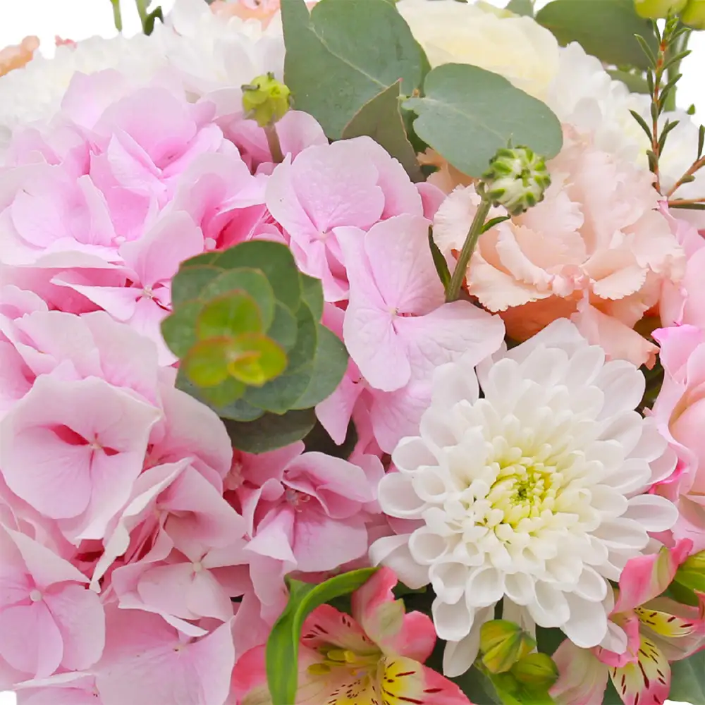 Aranjament For The Love Of Pink – hortensia, lisianthus, crini peruvieni roz, Fleurange Baia Mare [1]