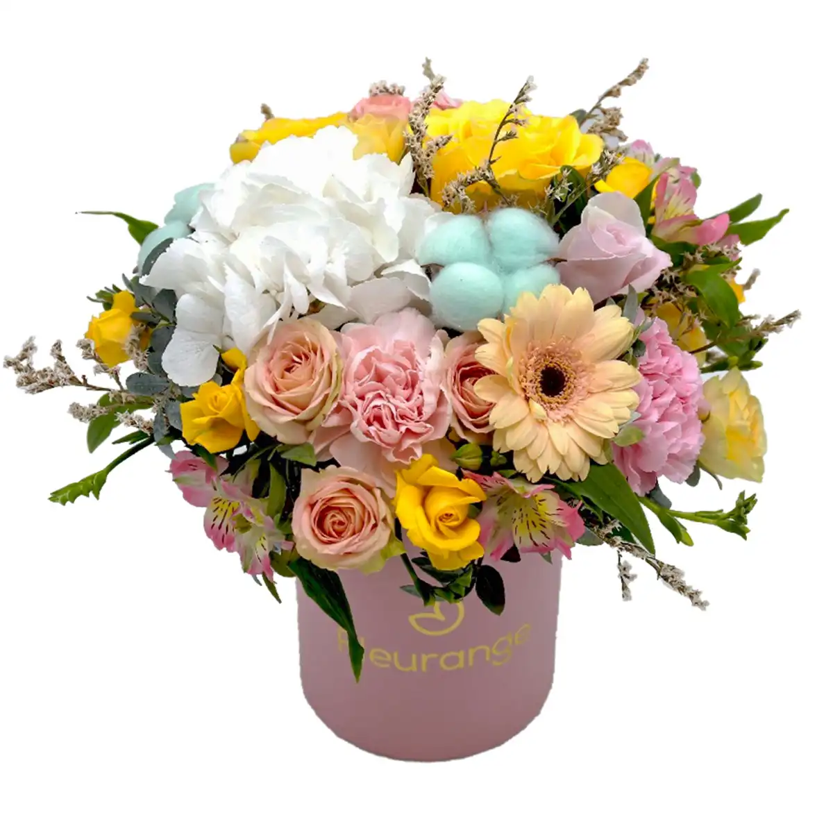 Aranjamente Flori Mixte - Aranjament Ganduri De Dor – trandafiri, hortensia, bumbac, crini peruvieni, Fleurange Baia Mare