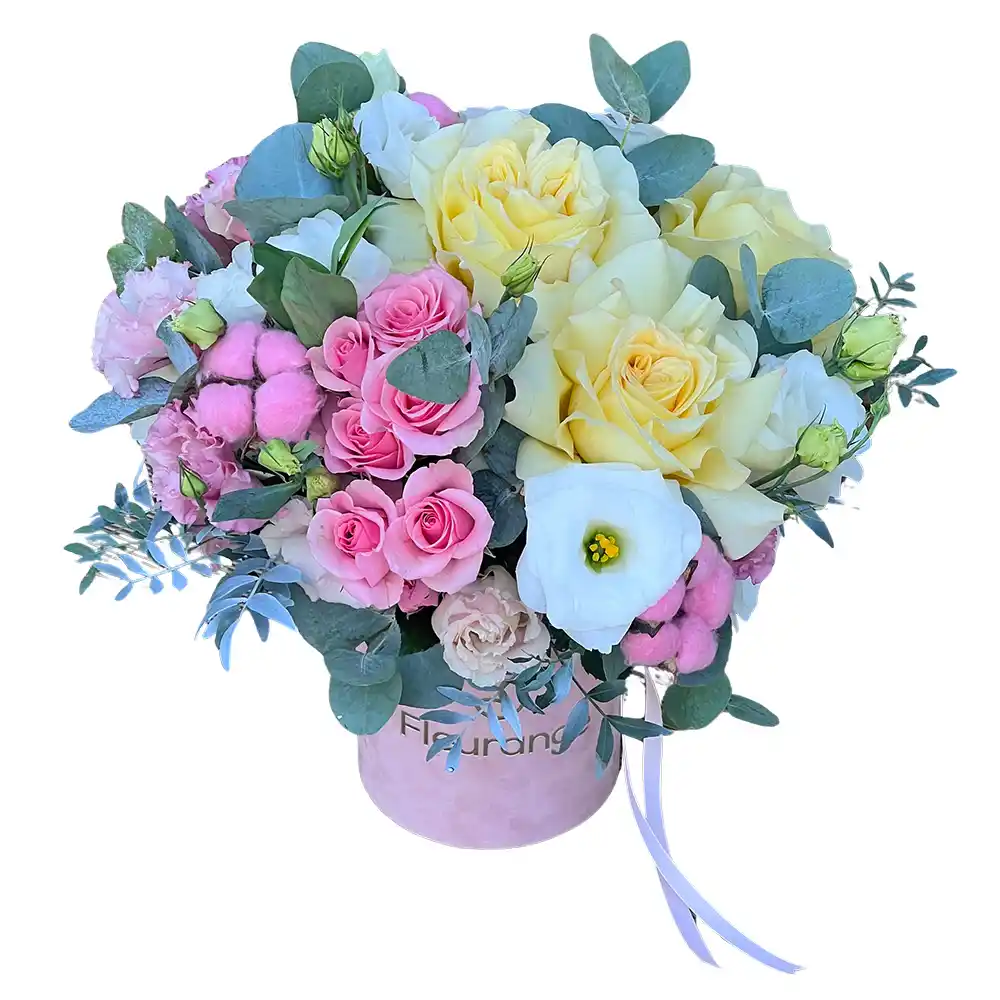 Aranjamente Flori Mixte in Baia Mare - Aranjament Floral Grace - trandafiri, mini-rosa si bumbac, Fleurange Baia Mare