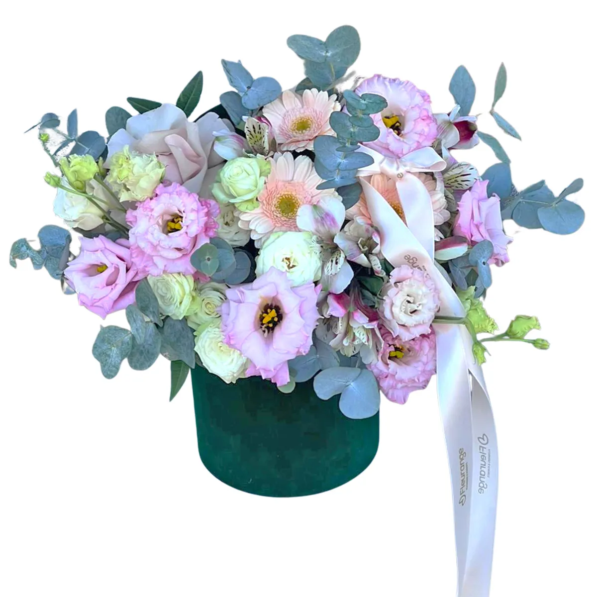 Aranjament Floral Te Iubesc Mama – germini, crini peruvieni, lisianthus, cutie catifea, Fleurange Baia Mare