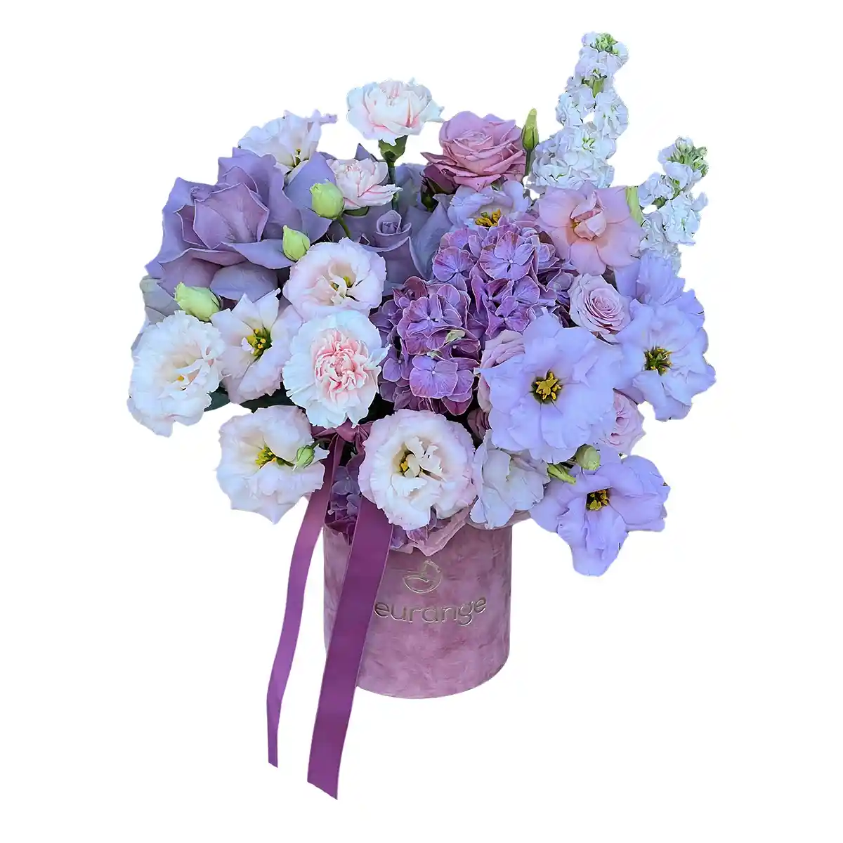 Aranjament Floral Wonderful - trandafiri, hortensie si matthiola mov, Fleurange Baia Mare