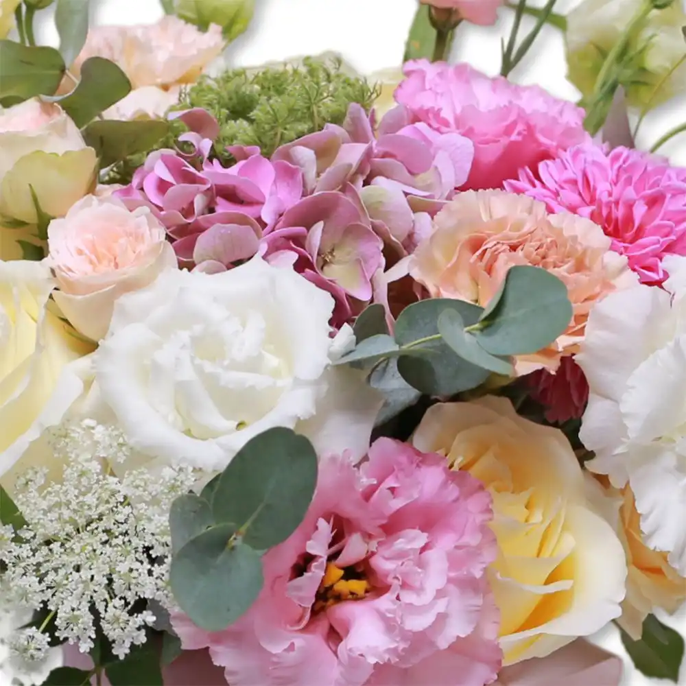 Aranjament Floral Wonderful – trandafiri, hortensii, dahlia peach si roz, Fleurange Baia Mare [1]