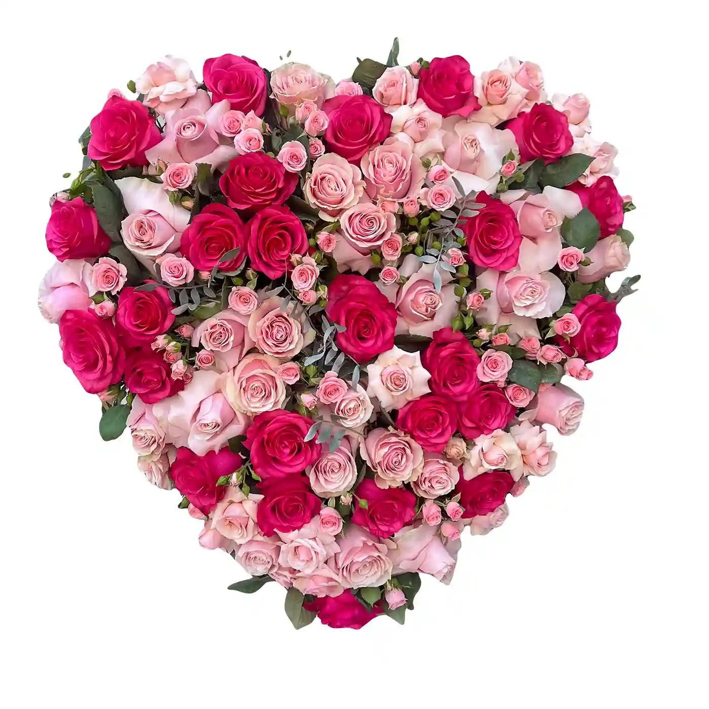 Aranjamente Funerare - ranjament Funerar Inima cu Trandafiri Roz – trandafiri roz, mini rosa, inima burete 70x60, Fleurange Baia Mare