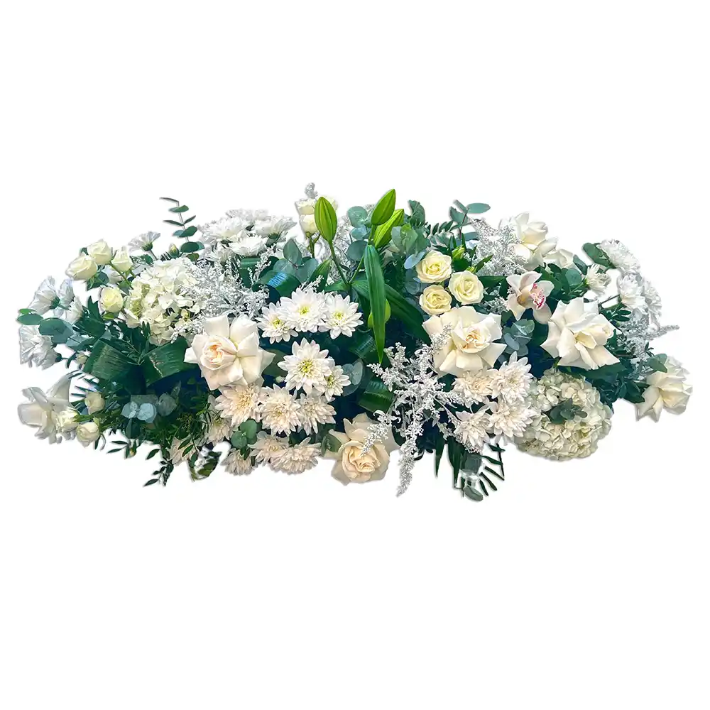 Aranjament Funerar Veșnică Amintire – Crini Trandafiri Crizanteme Albe, Fleurange Baia Mare