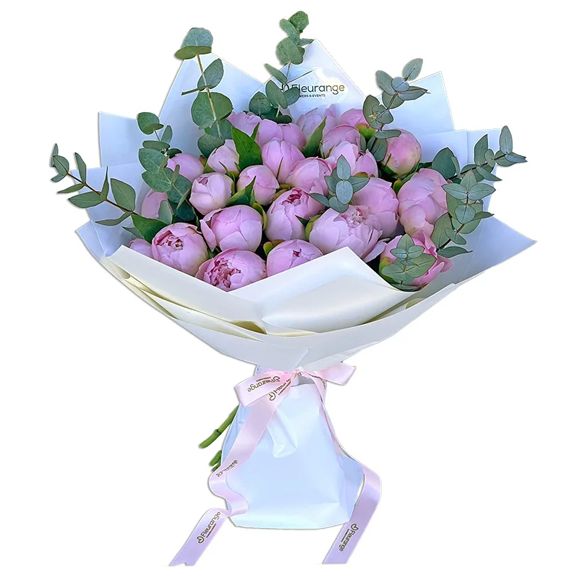 Buchete Bujori - Buchet 25 Bujori Roz – bujori roz cu eucalipt, Fleurange Baia Mare