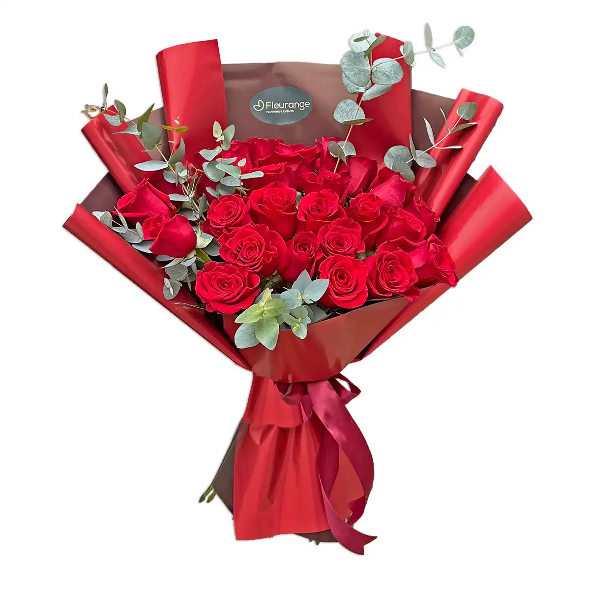 Buchet 25 Trandafiri Rosii si Eucalipt, Fleurange Baia Mare