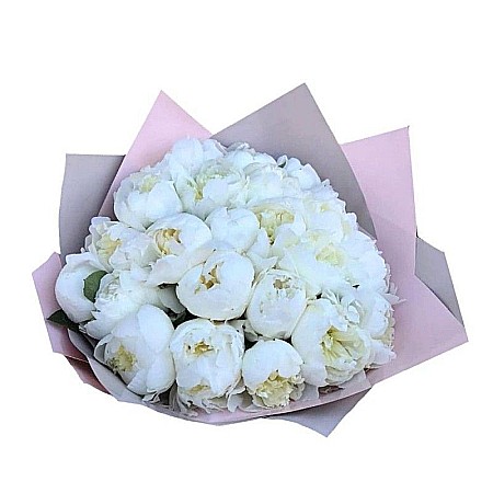 Flori de Primavara - Buchet cu 30 bujori albi – simbol al respectului și eleganței, ideal pentru ocazii speciale