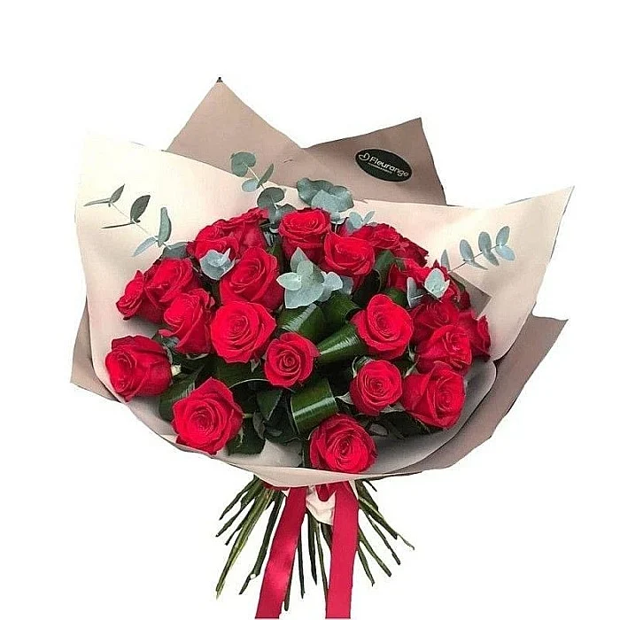 Buchet 30 Trandafiri Roșii – Cu Aspidistra și Eucalipt, Fleurange Baia Mare