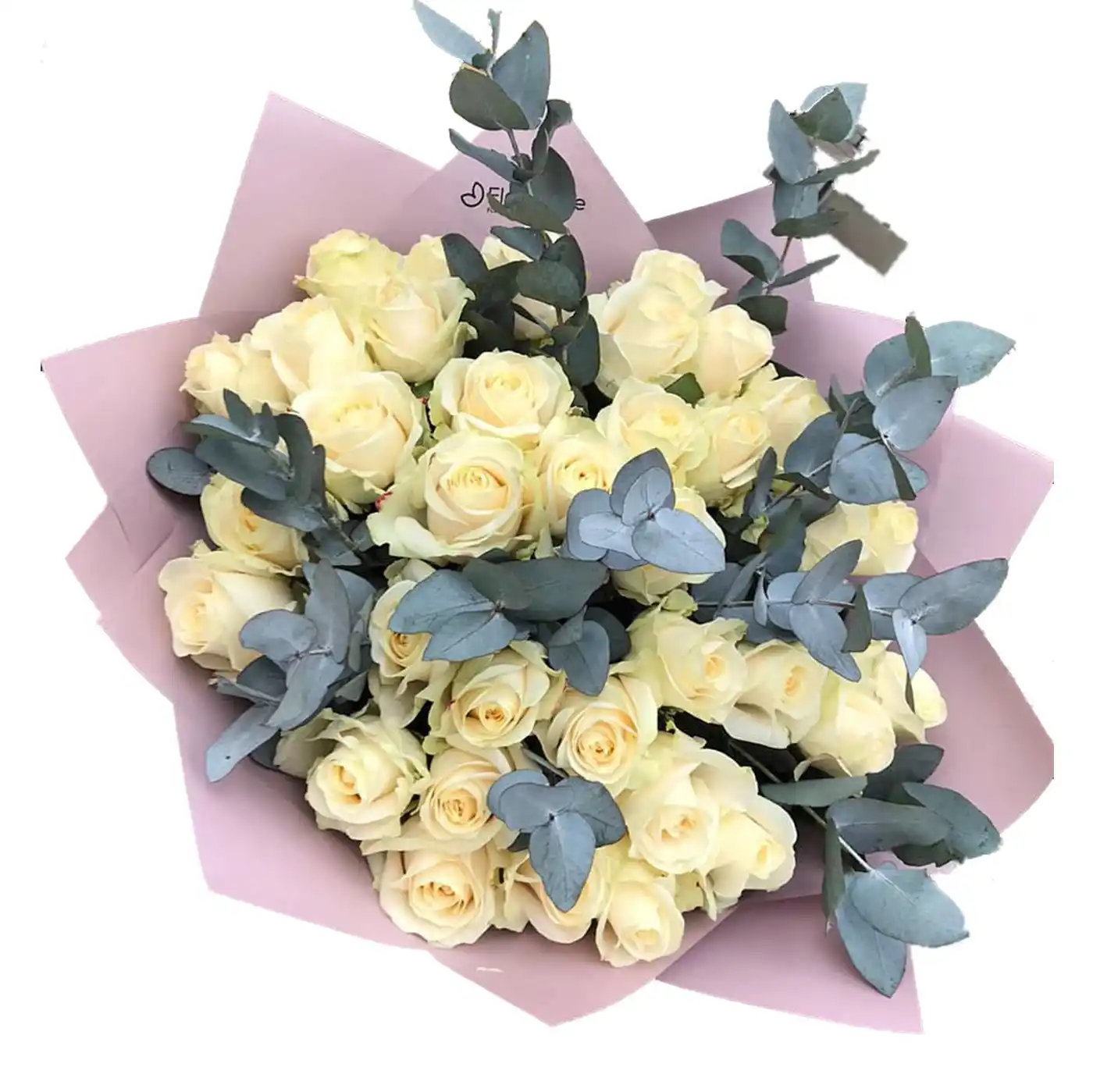 Valentine's Day - Buchet 35 Trandafiri Albi – trandafiri albi cu eucalipt, Fleurange Baia Mare
