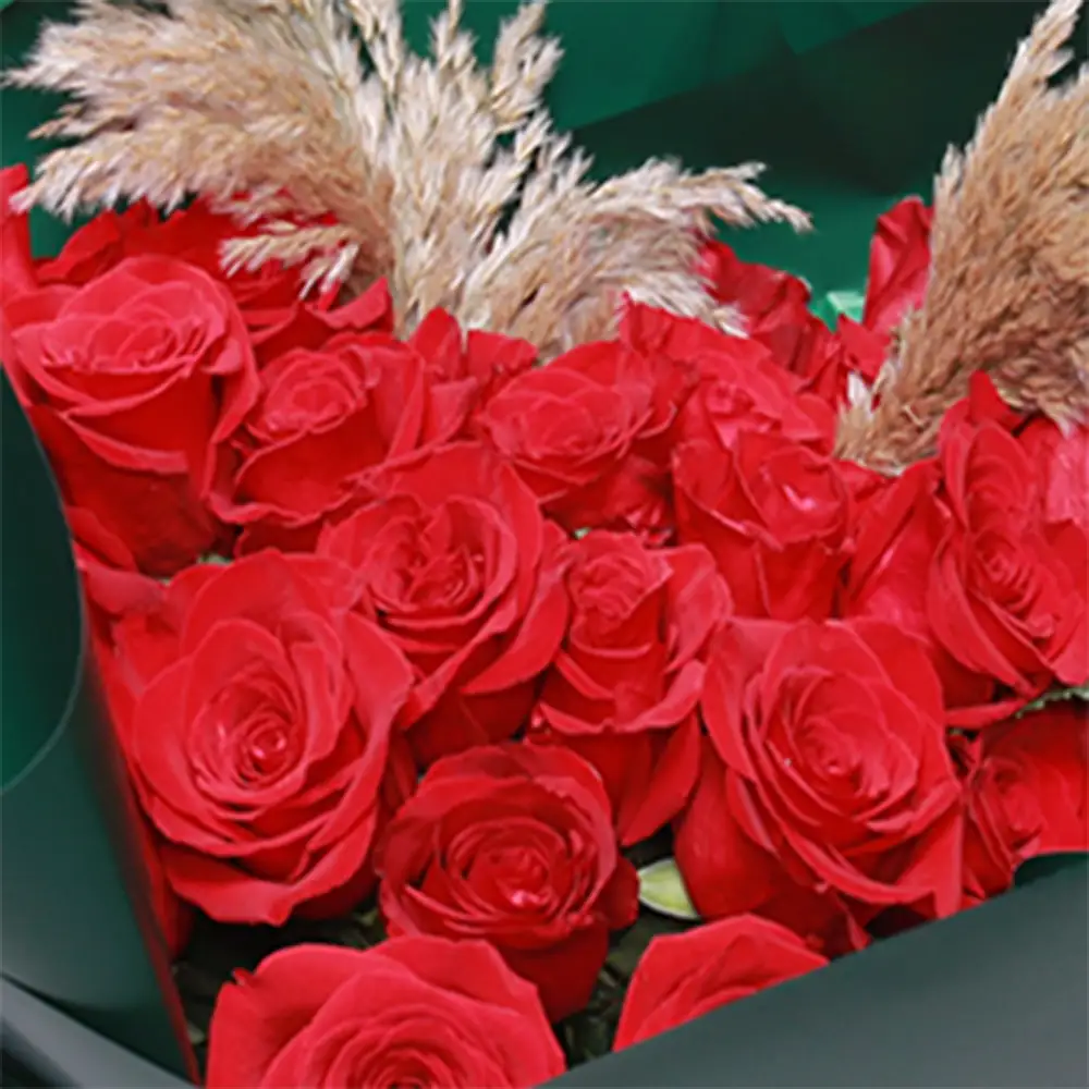 Buchet 35 Trandafiri Rosii – trandafiri rosii cu pampas piramidal, Fleurange Baia Mare [1]