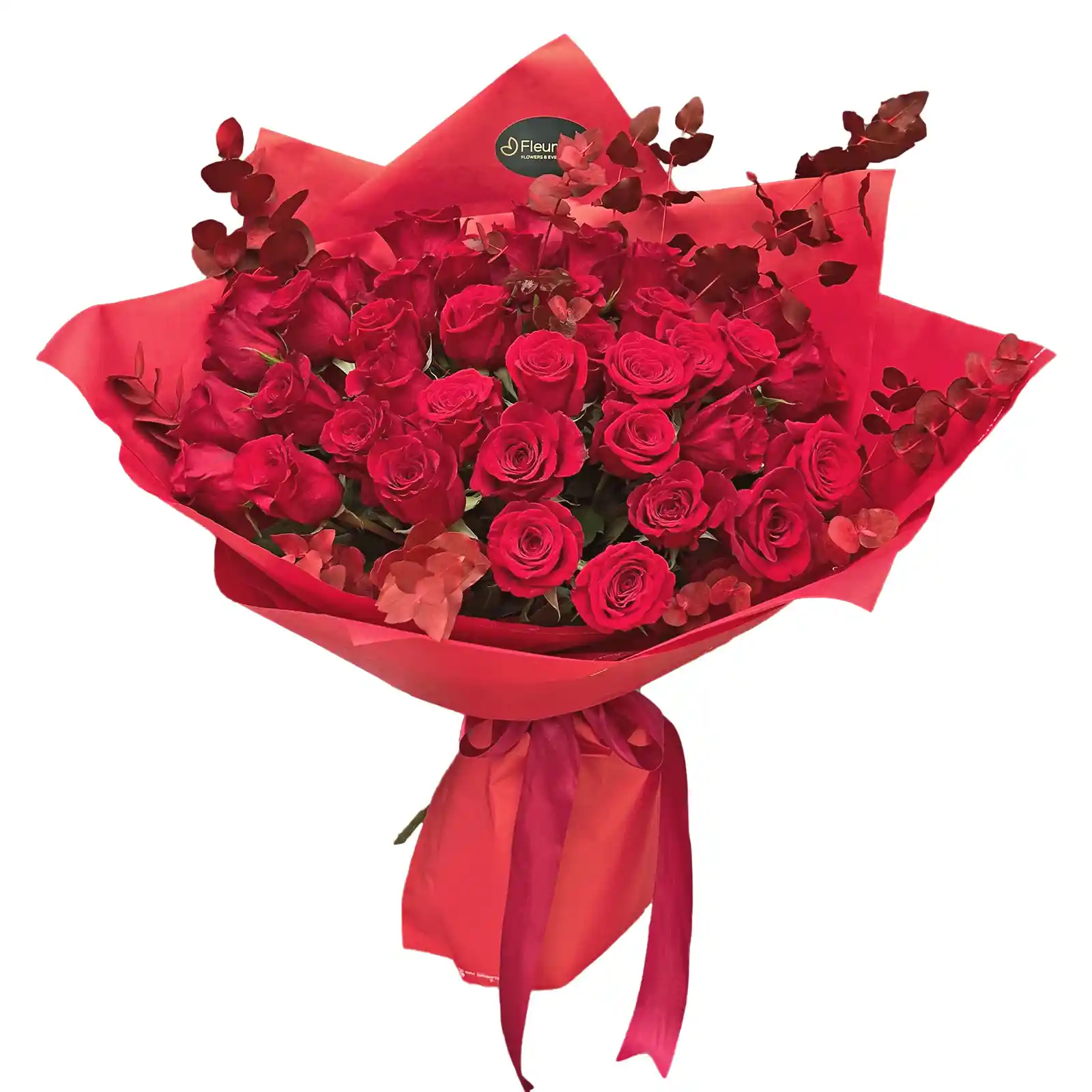 Buchet 37 Trandafiri Rosii – trandafiri rosii cu eucalipt, Fleurange Baia Mare