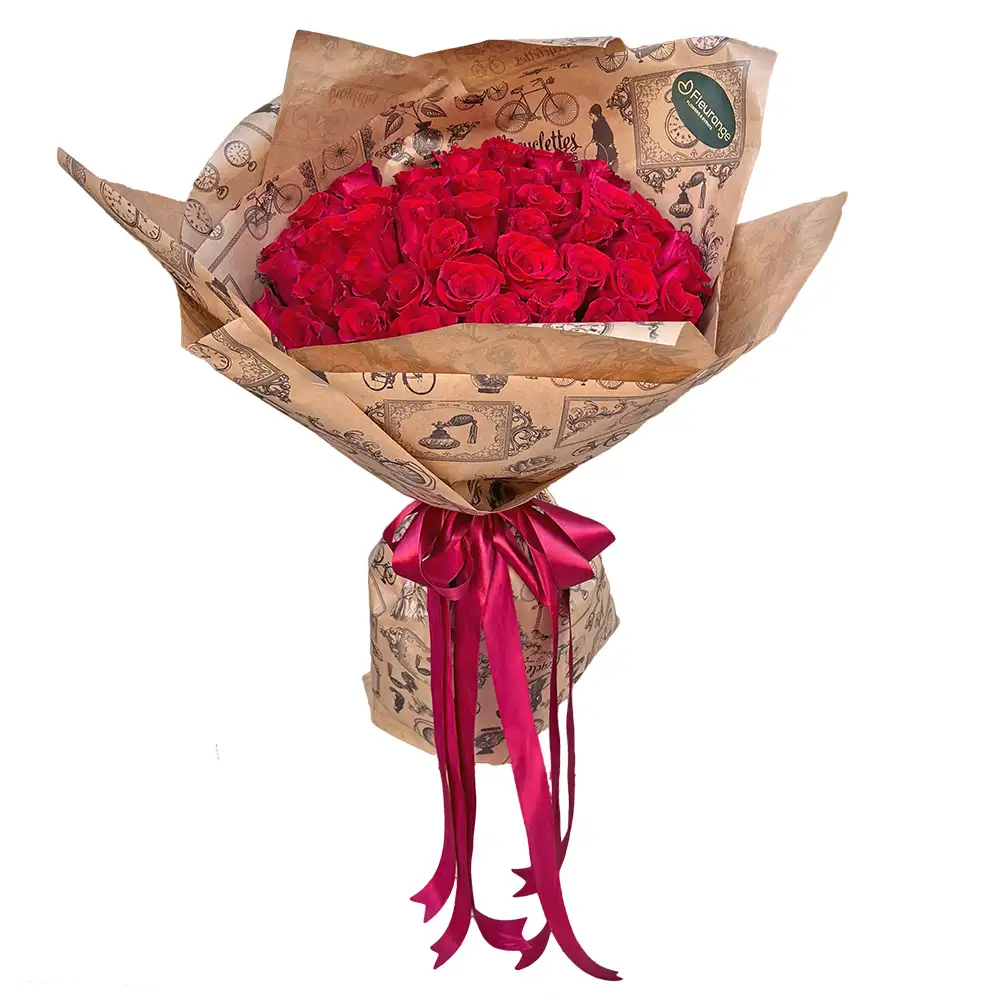 Buchet 50 Trandafiri Roșii – Volum Monumental, Roșu Pur, Fleurange Baia Mare