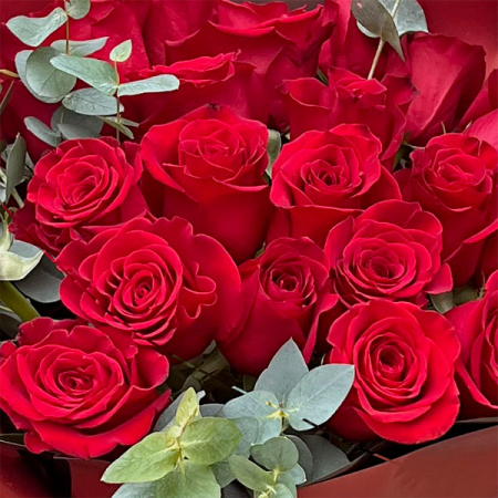 Buchet 25 Trandafiri și Eucalipt - Aranjament floral elegant cu note verzi [1]