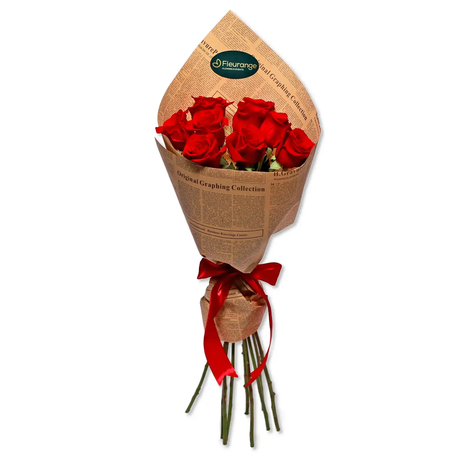 Buchet 9 Trandafiri Rosii – trandafiri rosii cu fundita, Fleurange Baia Mare