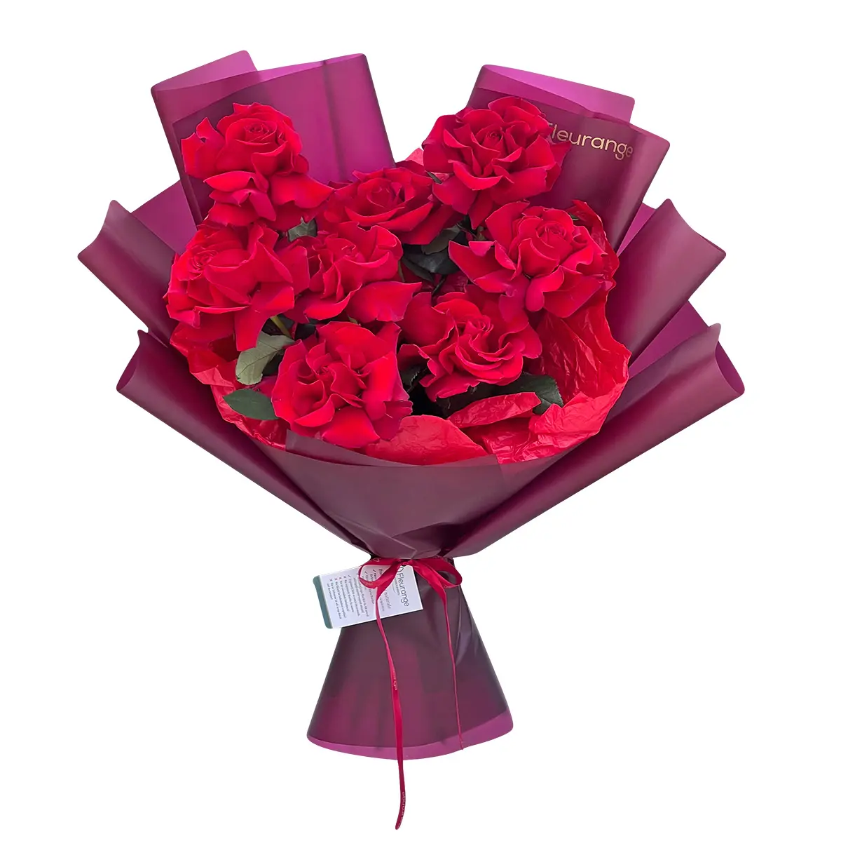 Valentine's Day - Buchet 9 Trandafiri Rosii – trandafiri rosii petalati cu pistacia si fundita, Fleurange Baia Mare