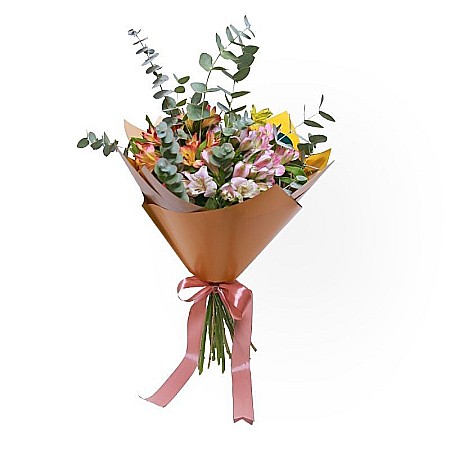 Buchete Flori - Buchet Alstroemeria Color – 11 Crini Peruvieni și Eucalipt