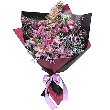Buchete Flori - Buchet Candyland – Trandafiri, Lalele, Cymbidium și Garoafe Colorate