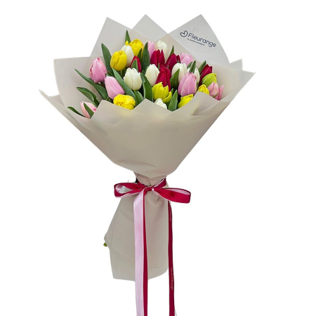 Flori de Primavara - Buchet cu 29 de lalele multicolore