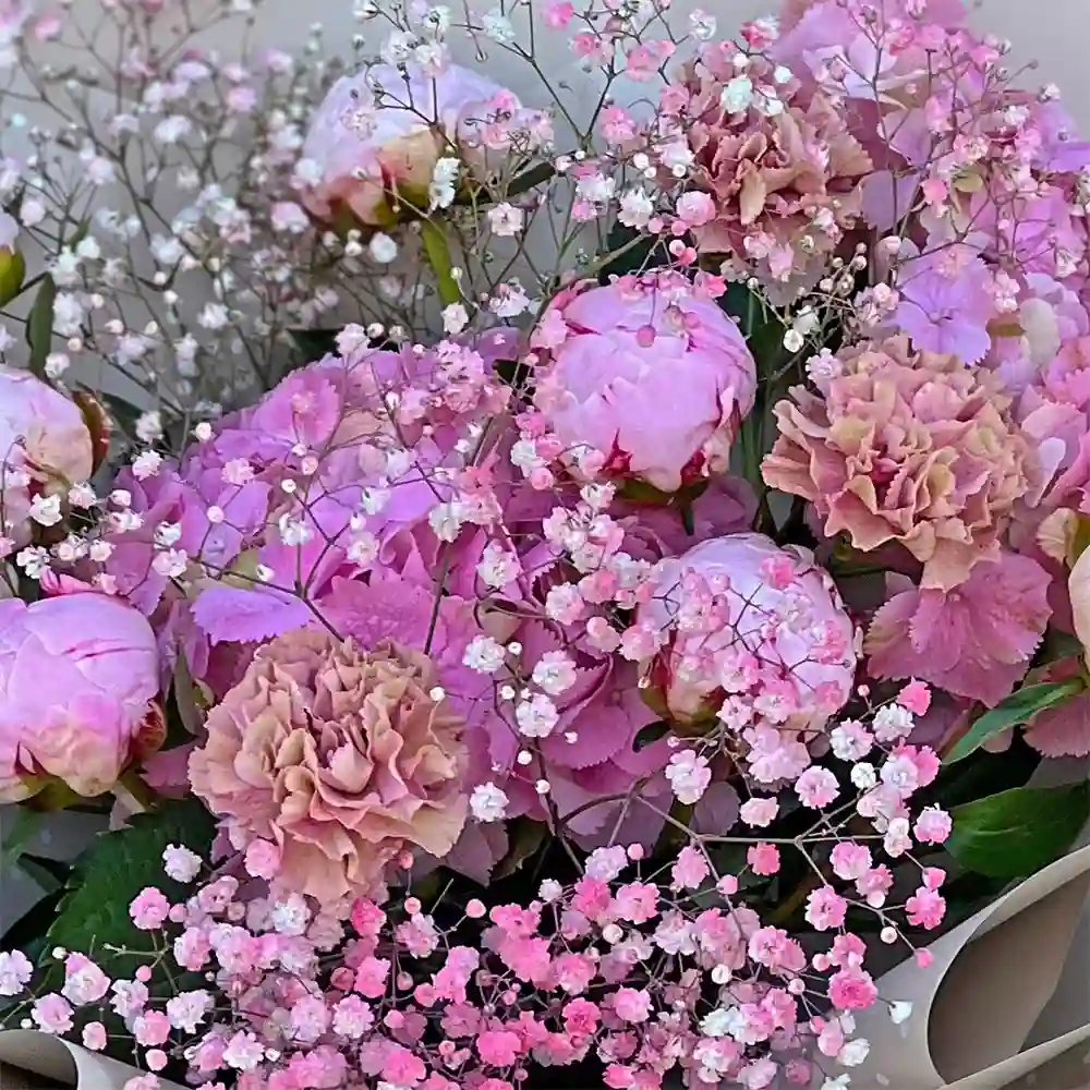 Buchet cu Bujori și Hortensii – Bujori Roz Hortensii Roz Garoafe, Fleurange Baia Mare [1]