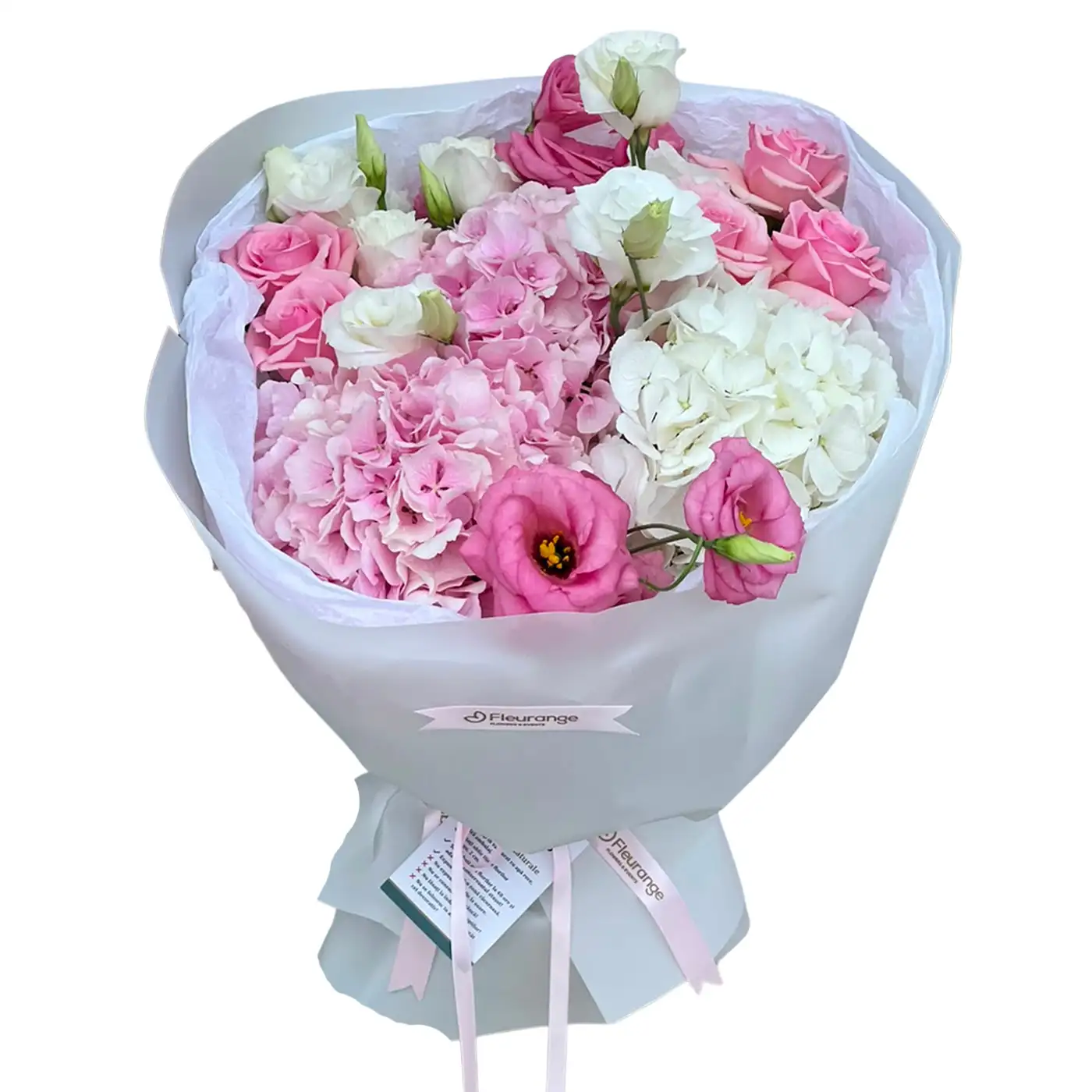 Buchete Mixte - Buchet cu Hortensii Roz si Lisianthus – hortensii roz, lisianthus, trandafiri, Fleurange Baia Mare