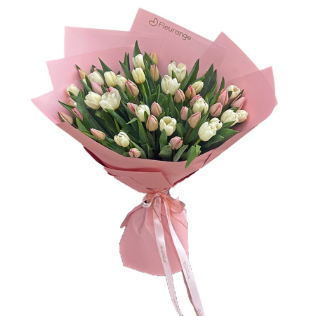 Flori de Primavara - Buchet cu Lalele Roz si Albe