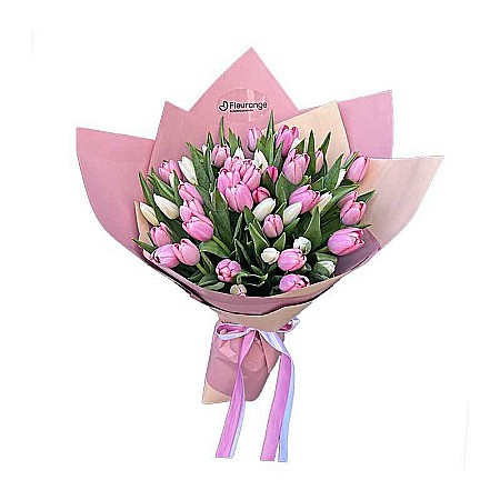 Valentine's Day - Buchet cu Lalele Roz si Albe