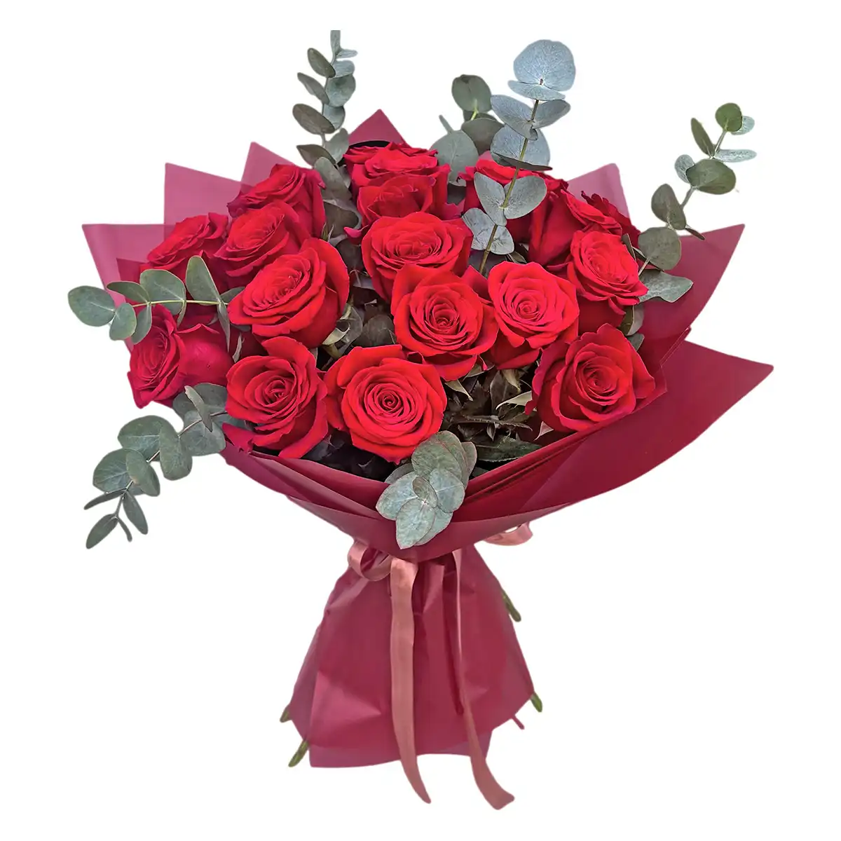 Buchet I Love You – Trandafiri Rosii cu Eucalipt, Fleurange Baia Mare