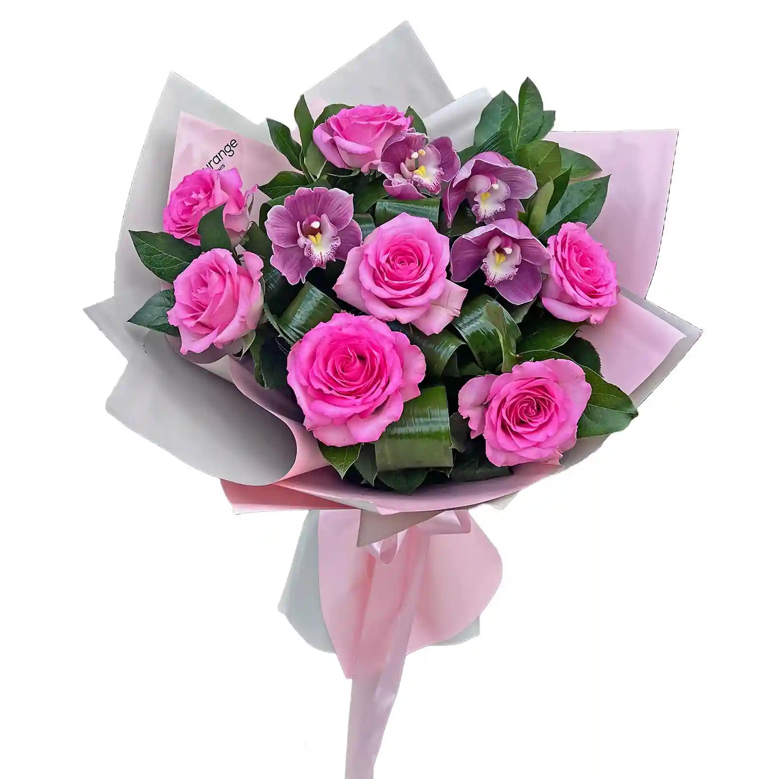 Valentine's Day - Buchet cu Trandafiri si Orhidee Cymbidium – salal si aspidistra, Fleurange Baia Mare