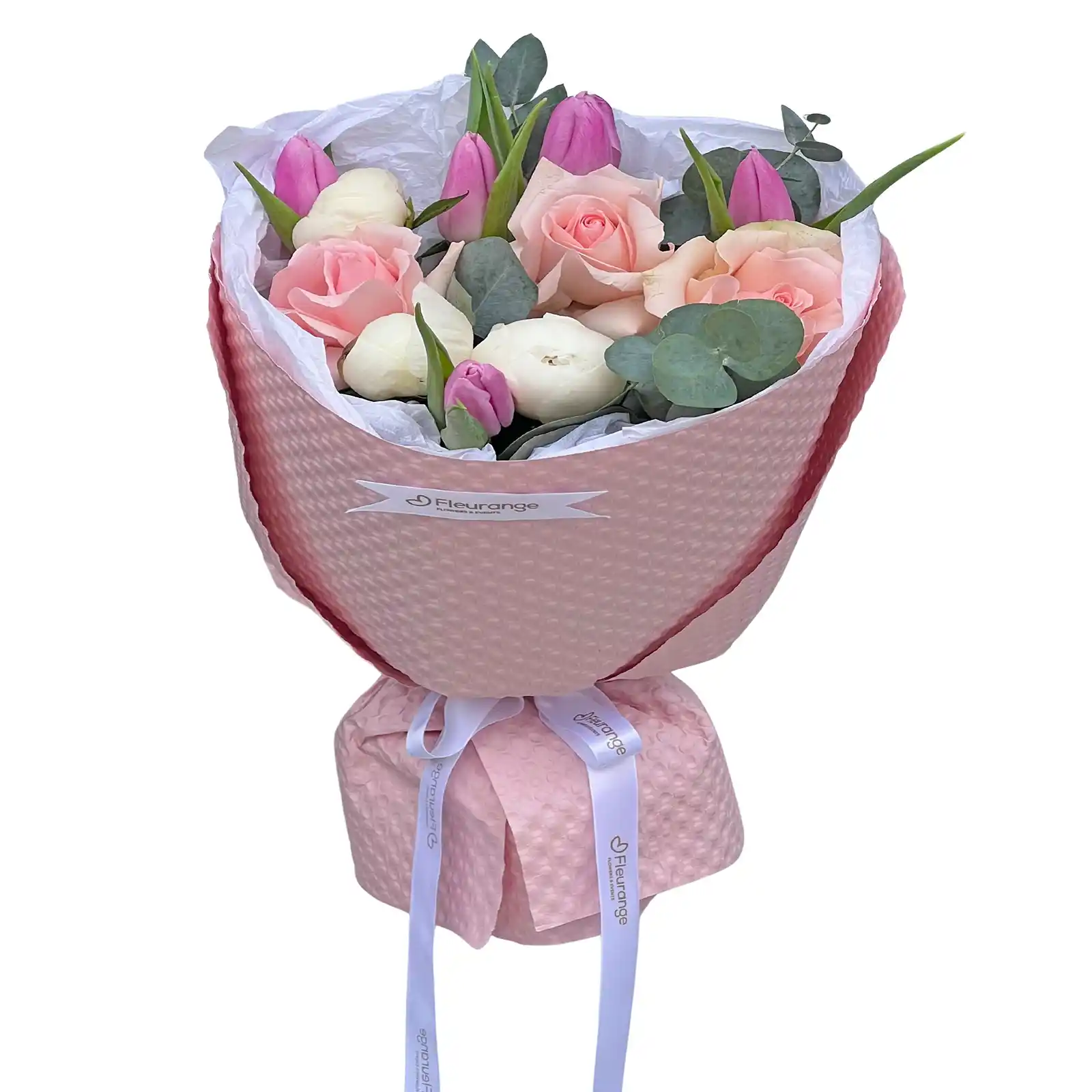 Buchet Endless Love – trandafiri si mini-rosa rosii cu eucalipt, Fleurange Baia Mare