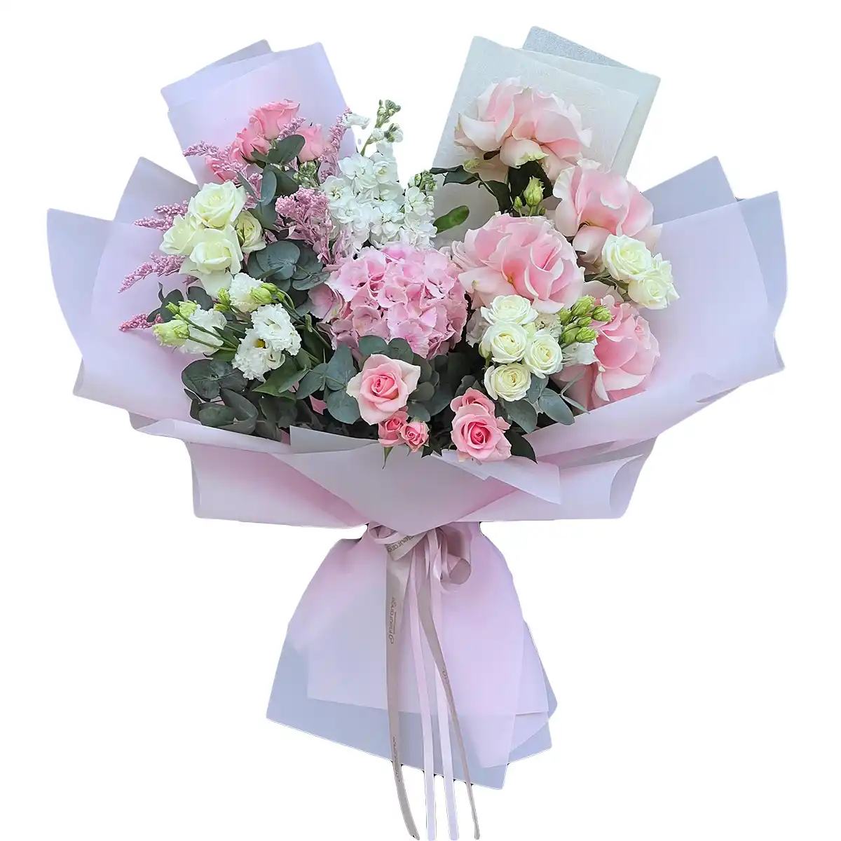 Buchete Mixte - Buchet Dream – trandafiri roz, matthiola, hortensia roz și alb, Fleurange Baia Mare