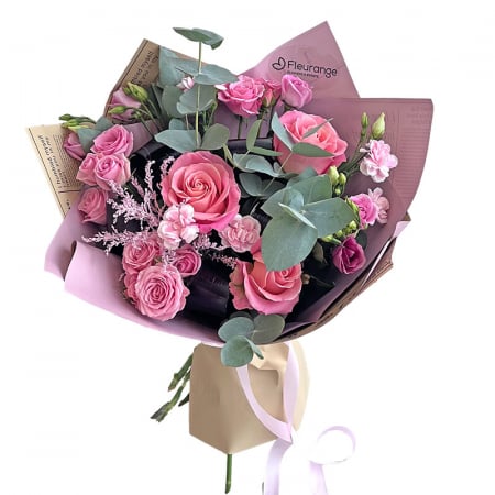 Pentru Bunica - Buchet Rosy cu trandafiri, lisianthus și garoafe – Fleurange Baia Mare