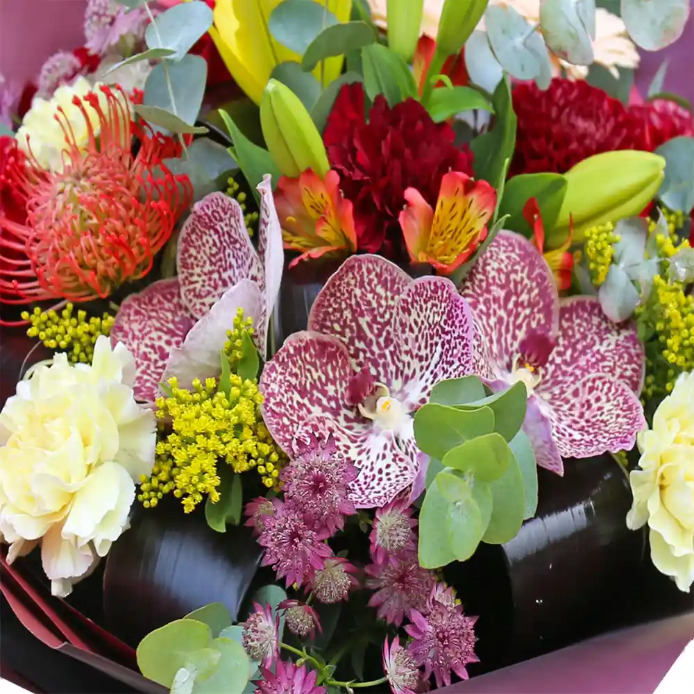 Buchet Exotic – vanda dahlia leucospermum crini asiatici cordyline, Fleurange Baia Mare [1]