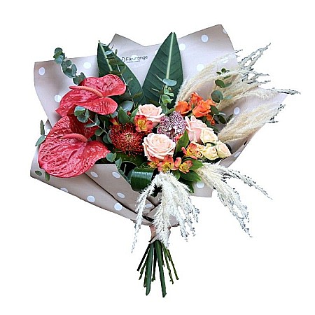 Buchete Flori - Buchet Flawless cu trandafiri, lisianthus și crizanteme în nuanțe calde