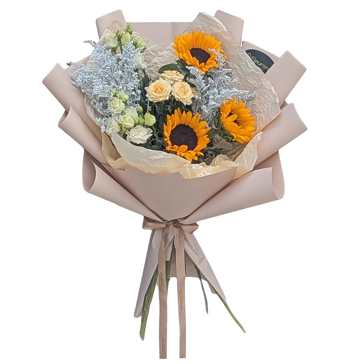 Flori Pentru Bunica - Buchet Floarea Soarelui – flori ale soarelui galben lisianthus alb solidago, Fleurange Baia Mare