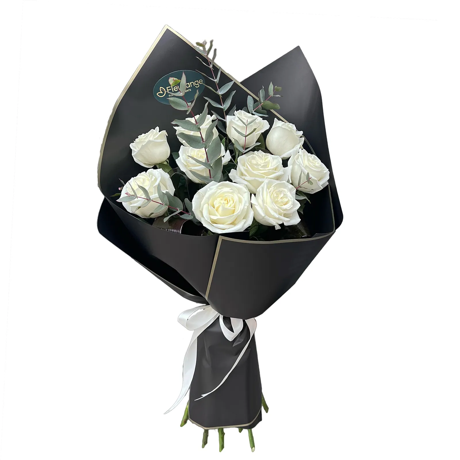 Funerar - Buchet Funerar cu Trandafiri Albi – 10 trandafiri cordyline black, Fleurange Baia Mare
