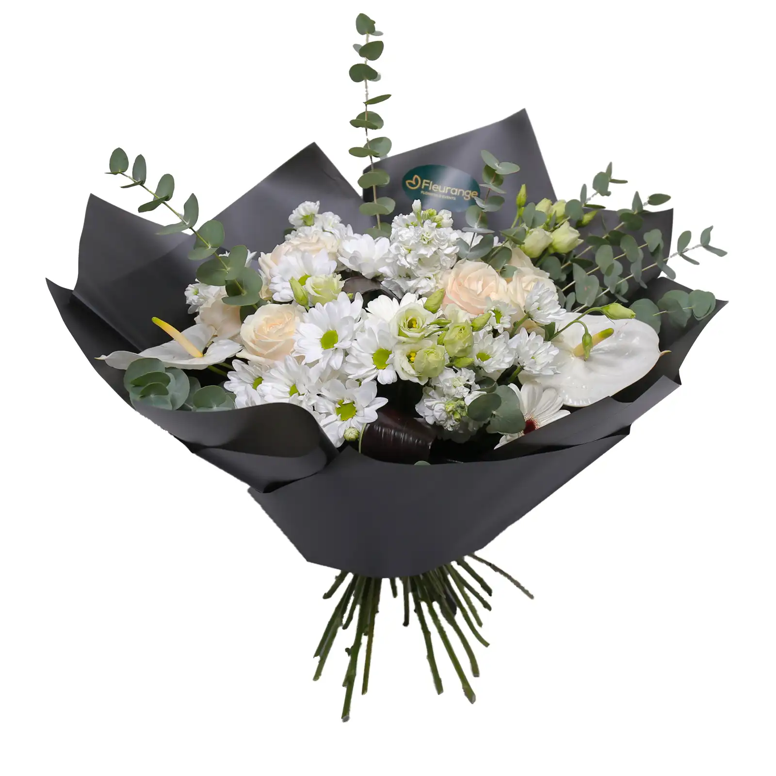 Funerar - Buchet Funerar Nu Te Vom Uita – anthurium matthiola trandafiri germini albi, Fleurange Baia Mare