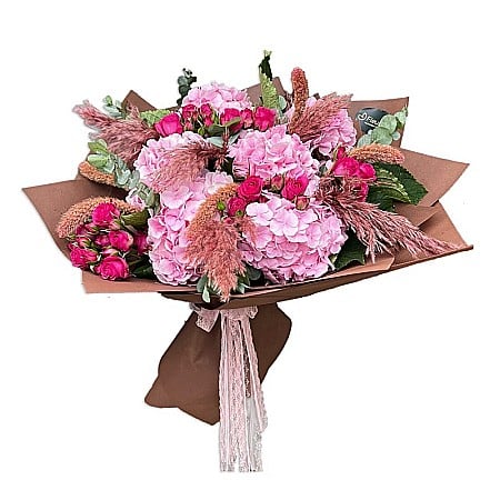 Pentru Mama - Buchet Hortensii și Mini-Rose