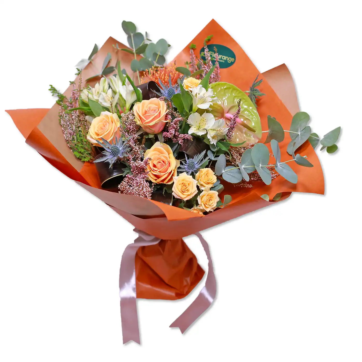 Buchet Love Me – trandafiri rosii, alstroemeria, anthurium, cordyline negru, Fleurange Baia Mare