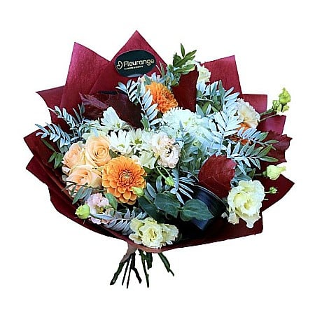 Pentru Bunica - Buchet O Toamnă Altfel cu dalii, crizanteme și frunze de quercus – flori de toamnă Fleurange