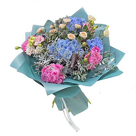 Flori Pentru Iubita - Buchet bujori si hortensii