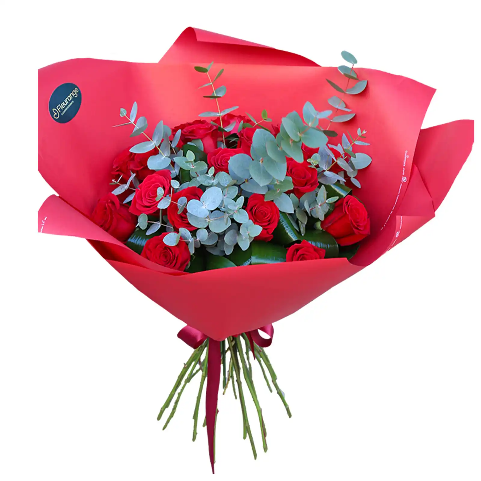 Buchete Trandafiri Rosii - Buchet PETRA – 19 Trandafiri, Aspidistra și Eucalipt într-un Aranjament Elegant