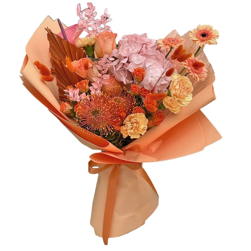 Buchet Portocaliu – trandafiri, hortensie, garoafe si germini portocalii, Fleurange Baia Mare