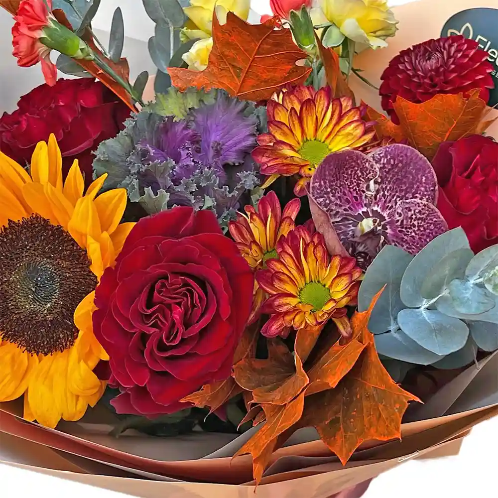 Buchet Poveste de Toamna – dalii, orhidee vanda, brasica ornamentala, trandafiri, Fleurange Baia Mare [1]
