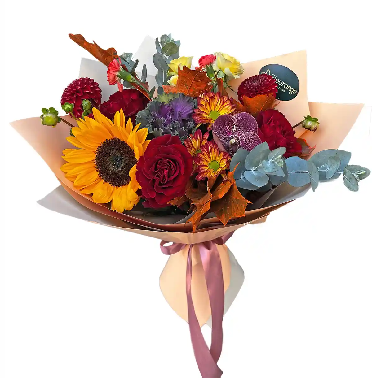 Buchet Poveste de Toamna – dalii, orhidee vanda, brasica, trandafiri, Fleurange Baia Mare