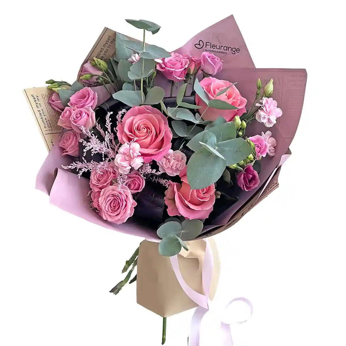 Buchete Mixte - Buchet Rosy – Trandafiri Roz, Lisianthus și Garofite, Fleurange Baia Mare