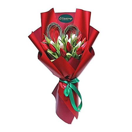 Buchet 17 lalele albe si rosii