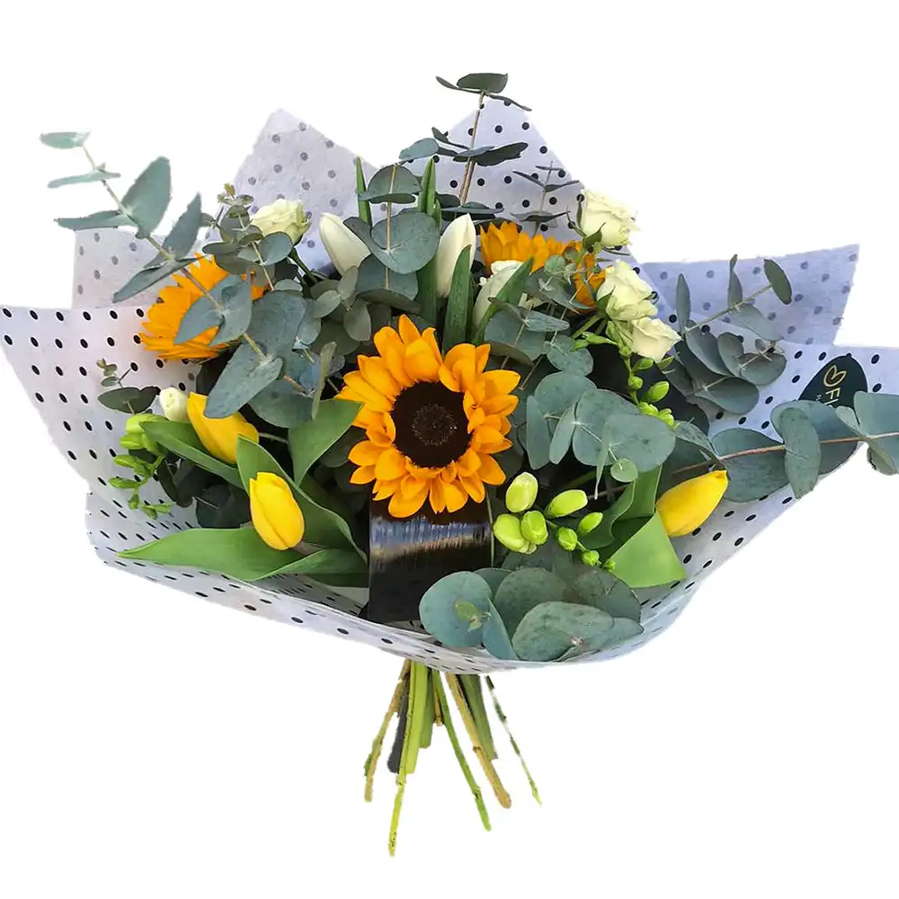 Buchet White and Yellow – lalele albe și galbene, floarea soarelui, Fleurange Baia Mare